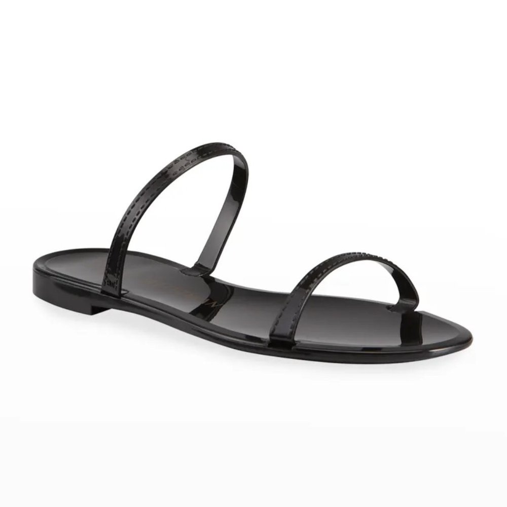 Stuart Weitzman Sawyer Jelly Slide Flat Sandals BLACK
